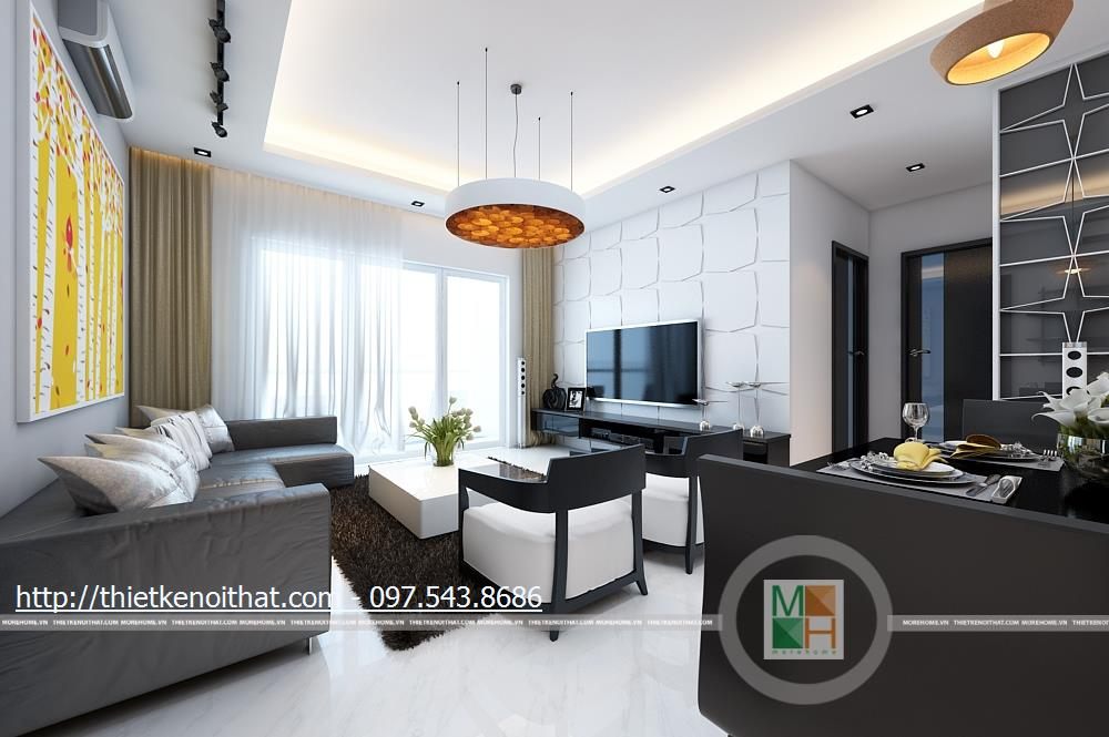 Thiết kế nội thất phòng khách chung cư  Golden Palace Mễ Trì, Nam Từ Liêm, Hà Nội